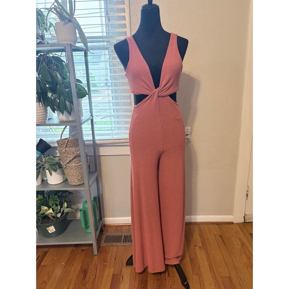 Audrey 3+1 Wink My Way Front Twist tie wide leg thick Jumpsuit burnt orange Sz M